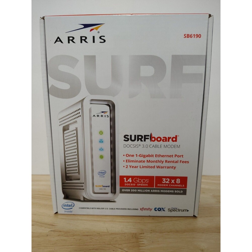 Arris Surf Board DOCSIS 3.0 Model: SB6190 Cable Modem 1.4Gbps Dwnld Speed Xf NIB